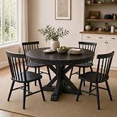 chairus 42-54 Inches Extendable Dining Table for 4-6 People, Oval Shape/Round Kitchen Table with Trestle Pedestal Base, Wooden Circle Table for Kitchen, Dining Room, Restaurant, Dark Brown