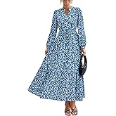BTFBM Women Boho Maxi Dress Fall Fashion 2025 Floral Long Sleeve V Neck Button Pockets Flowy Vacation Wedding Dresses