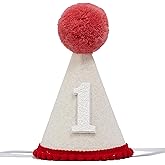 OUR FANDA First Birthday Party Hat, White Felt with Red Pom Pom, Glitter Number 1, Special Occasion Celebration Accessory