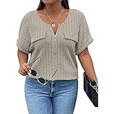 Viracy Plus Size Top for Women Short Sleeve Blouses Zip-up V Neck Top Womens Fashion 2025 Trendy Casual Work Shirt 1X-5X