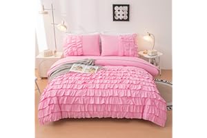 Yadangxiawa Pink Comforter Set Twin, 5-Piece Bed in a Bag Twin for Teen Girls, Pink Ruffle Bedding Set for Girls Kids, Teen Girl Bedding Sets,Princess Dress Comforter for All Season