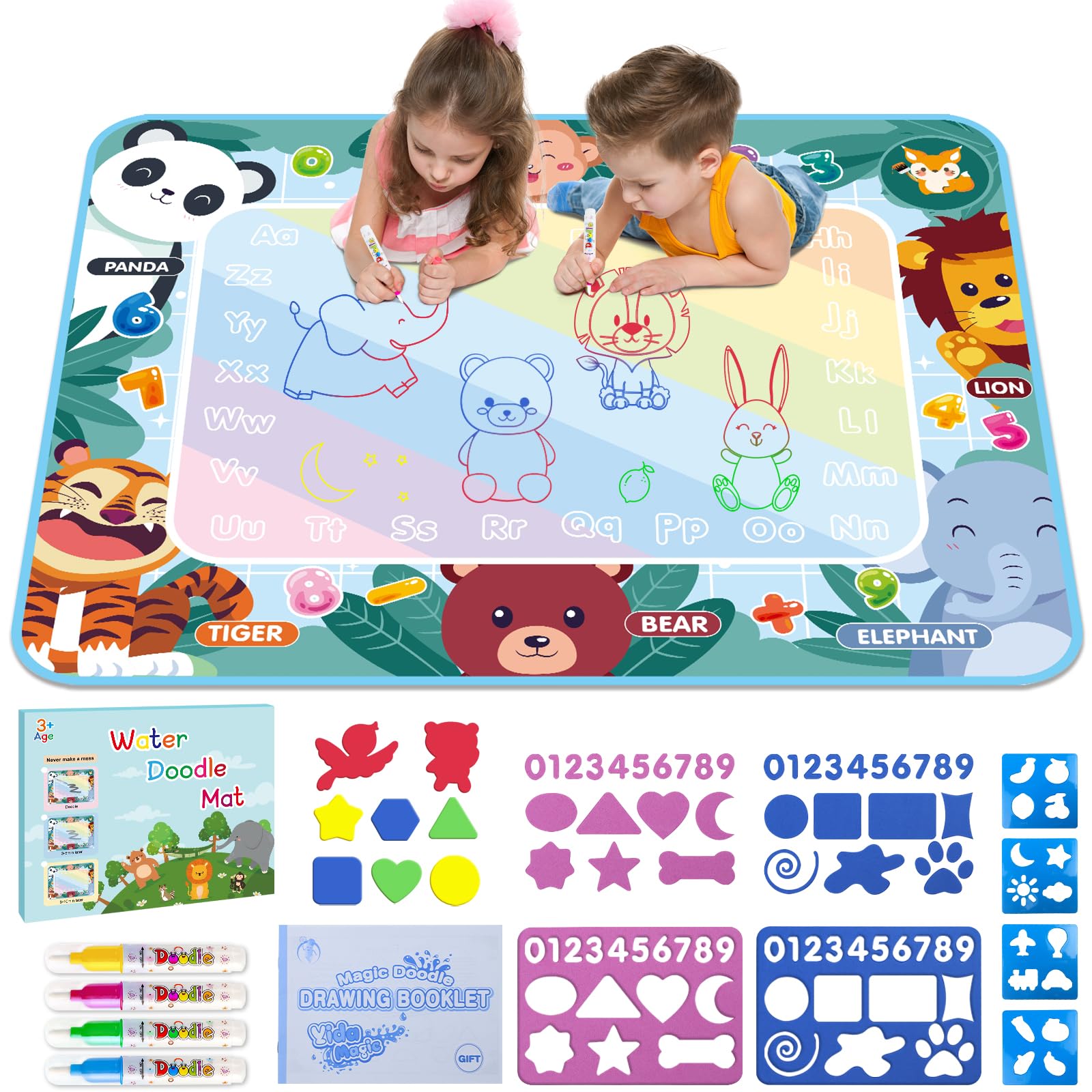 Water Doodle Mat 40 x 32 Inch Kids Water Painting Doodle Drawing Mat Toy Writing Mess Free Coloring Extra Large Magic Educational Toys for Boys Girls Age 4 5 6 7 8 Year Old Christmas Birthday Present