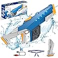 Skirfy Electric Water Gun for Adult Kids, Outdoor Automatic Water Suction Water Toys Squirt 32 FT Range, Water Guns Summer Beach Pool Lawn Party Games（Blue）