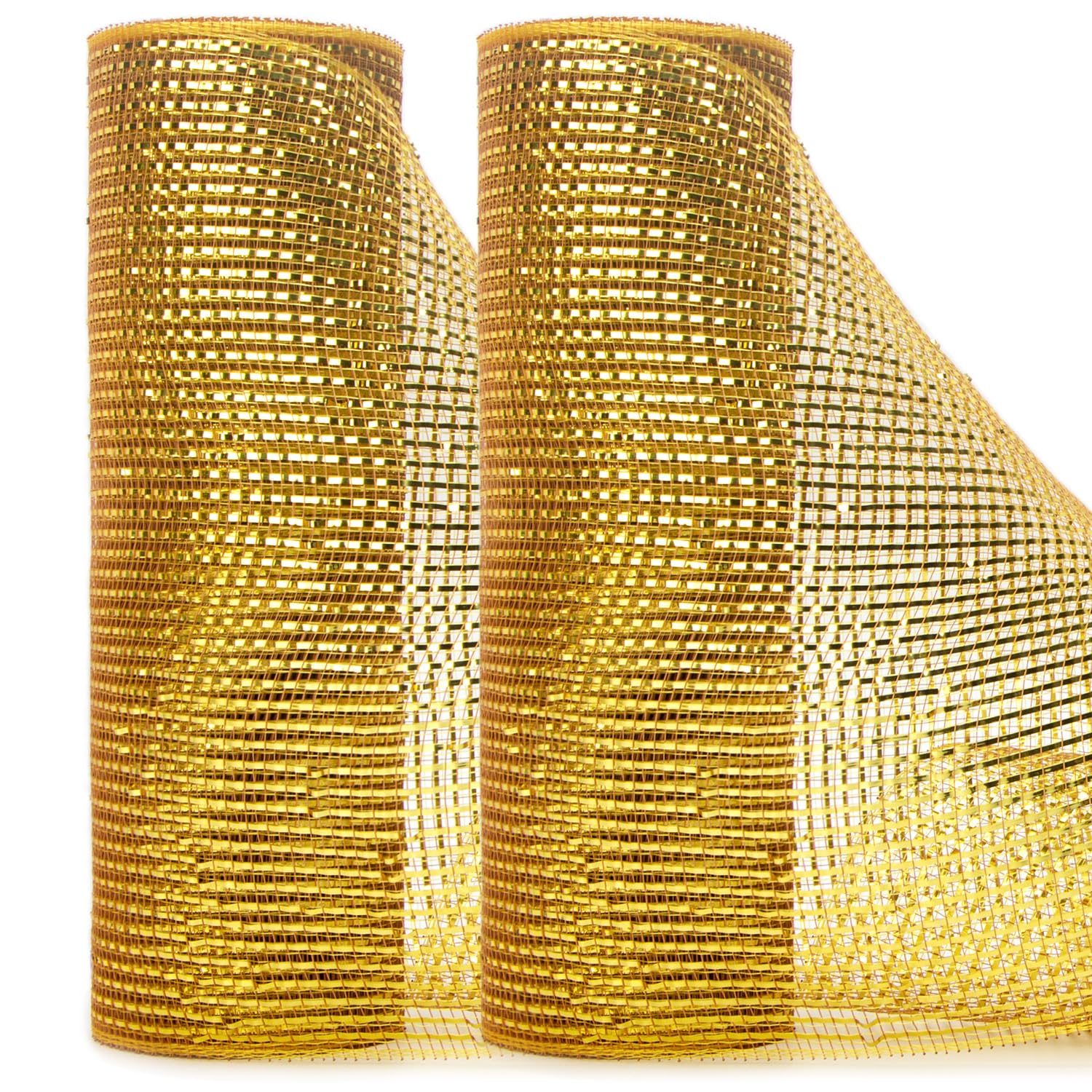 Ribbli 2 Rolls Gold Metallic Mesh Ribbon Gold