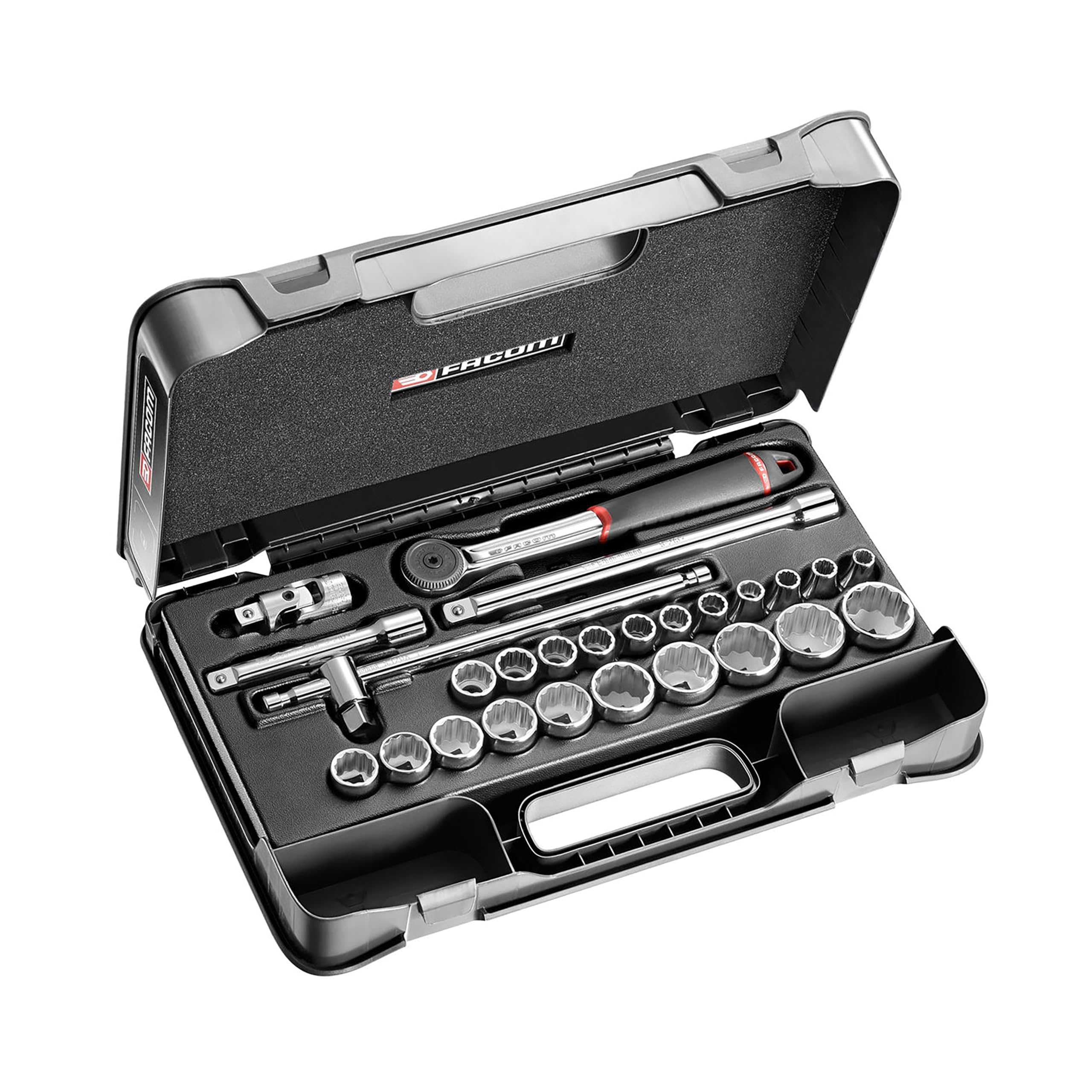 FACOM S.161-4P12 1/2" Metric 12-Point Socket Set, 26 Pieces, Silver