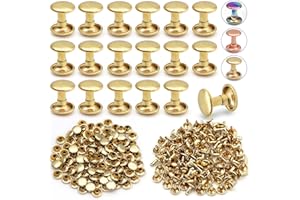 PECMER 100 Sets Double Cap Rivets for Leather Crafting-Tubular Fasteners for Crafts Leather Rivet Kit -9mm Round Rapid Rivet for Fabric Purse Shoes Belts Repair Pale Gold