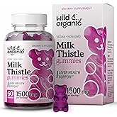 Wild & Organic Milk Thistle Gummies 1500mg - Herbal Supplement for Liver Cleanse Detox - Silymarin Milk Thistle Liver Detox Gummies - 60 Vegan, Non-GMO Chews