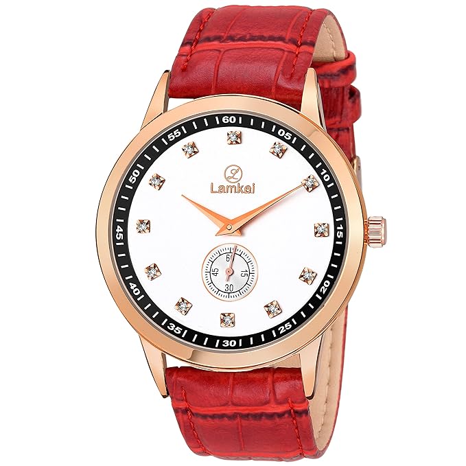 Imported Working Chronograph White Dial Red Leather Strap Women�s Watch � LMK-0138