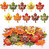 Mindsoft 30 Pcs Thanksgiving Felt Ornaments for Tree Decoration Thanksgiving 3D Maple Leaf Hanging Felt Ornament for Autumn Farmhouse Harvest Tree Garland Banner Mantle DIY Craft Decor
