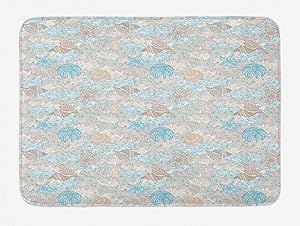 Ambesonne Nautical Bath Mat, Pastel Toned Sea Shell Starfish Mollusk Seahorse Coral Reef Motif Design, Plush Bathroom Decor Mat with Non Slip Backing, 29.5