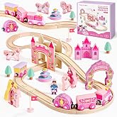 Tiny Land Wooden Train Set for Girls, 38PCS Unicorn Princess Train Set | Including Castle Bridge &amp; Royal Accessories, Pink Fantasy Train Track Set, Gift for Toddlers Girl Toys Ages 3+