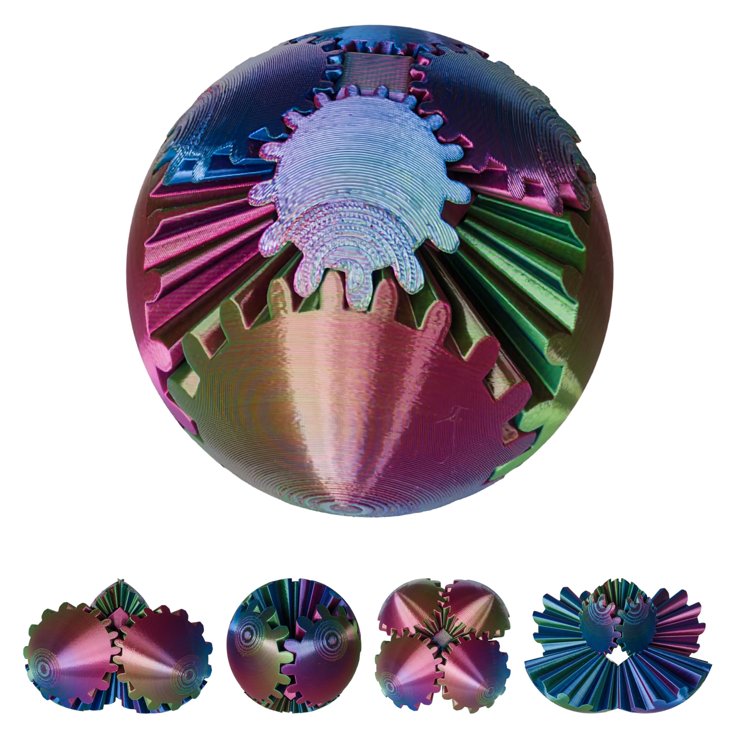 3D Printed Gear Ball Fidget Toy - Steampunk GearSphere Spinner, Durable Smooth Rotation Stress Relief Desk Gadget, Unique Birthday for Teen Boys & Adults (Holographic) — image 1