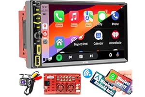 HYOJUM Wireless Double Din Car Stereo, 7 Inch LCD Touchsceen Car Radio with Wireless Apple Carplay & Android Auto, Bluetooth Handsfree and Backup Camera, USB Type-c Fast Charge, AM FM RDS Receiver