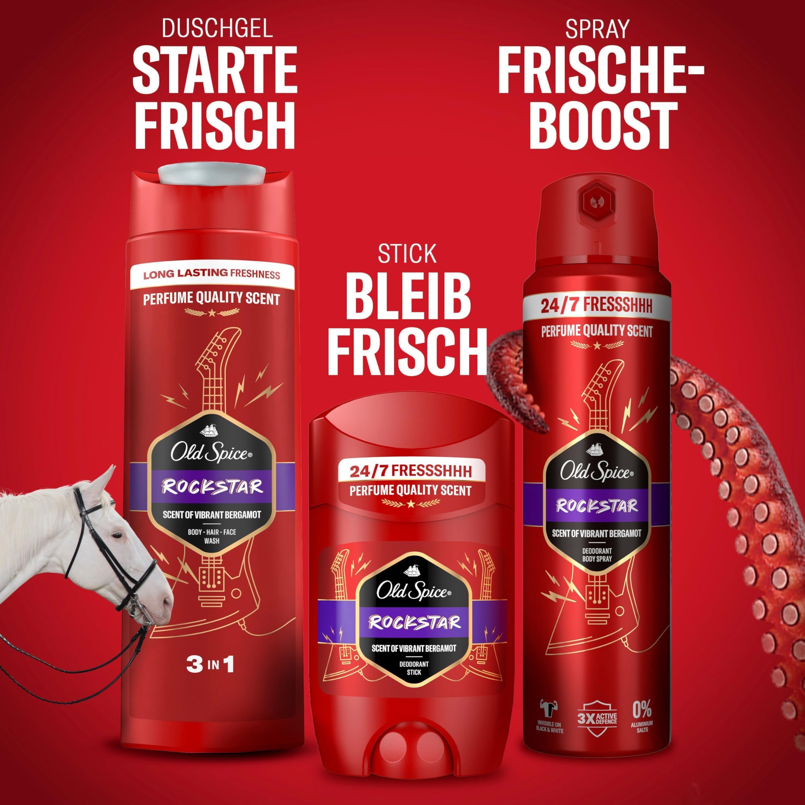 Old Spice Rockstar 3-in-1 Duschgel für Haar, Gesicht und Körper 400 ml, langanhaltende Frische, Duft von Parfumqualität, Tiefenreinigung 7
