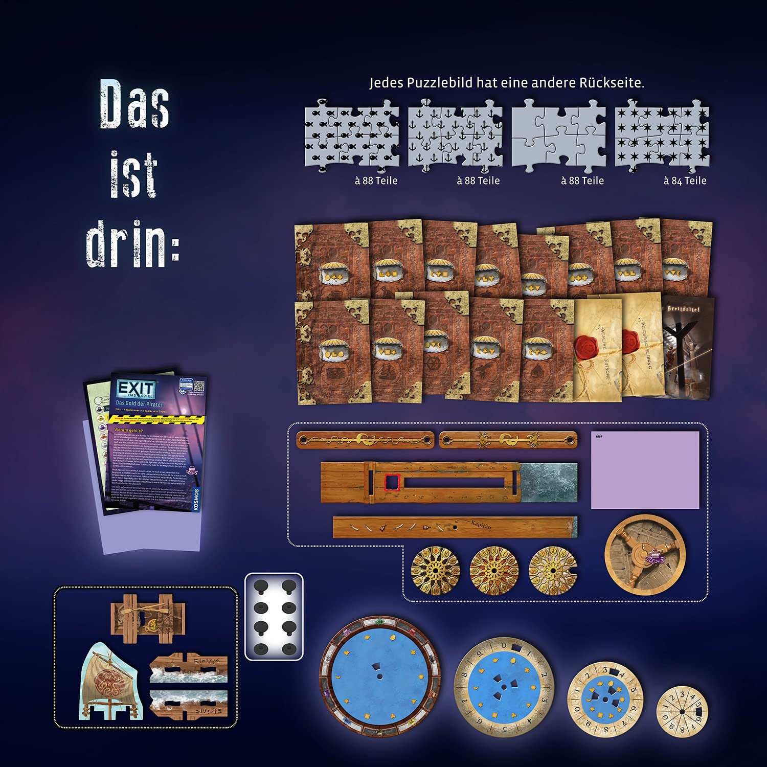 KOSMOS 683108 EXIT® - Das Spiel + Puzzle - Das Gold der Piraten, Level: Fortgeschrittene, Escape Room Spiel mit Puzzle, EXIT Game für 1-4 Personen ab 12 Jahre, einmaliges Gesellschaftsspiel 3