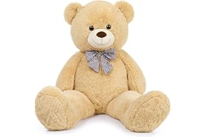 MorisMos Bow Tie Giant Teddy Bear 4 Feet, 47inch Stuffed Animal Big Teddy Bear Plush, Classic Girlfriend Boyfriend Gift, Brown