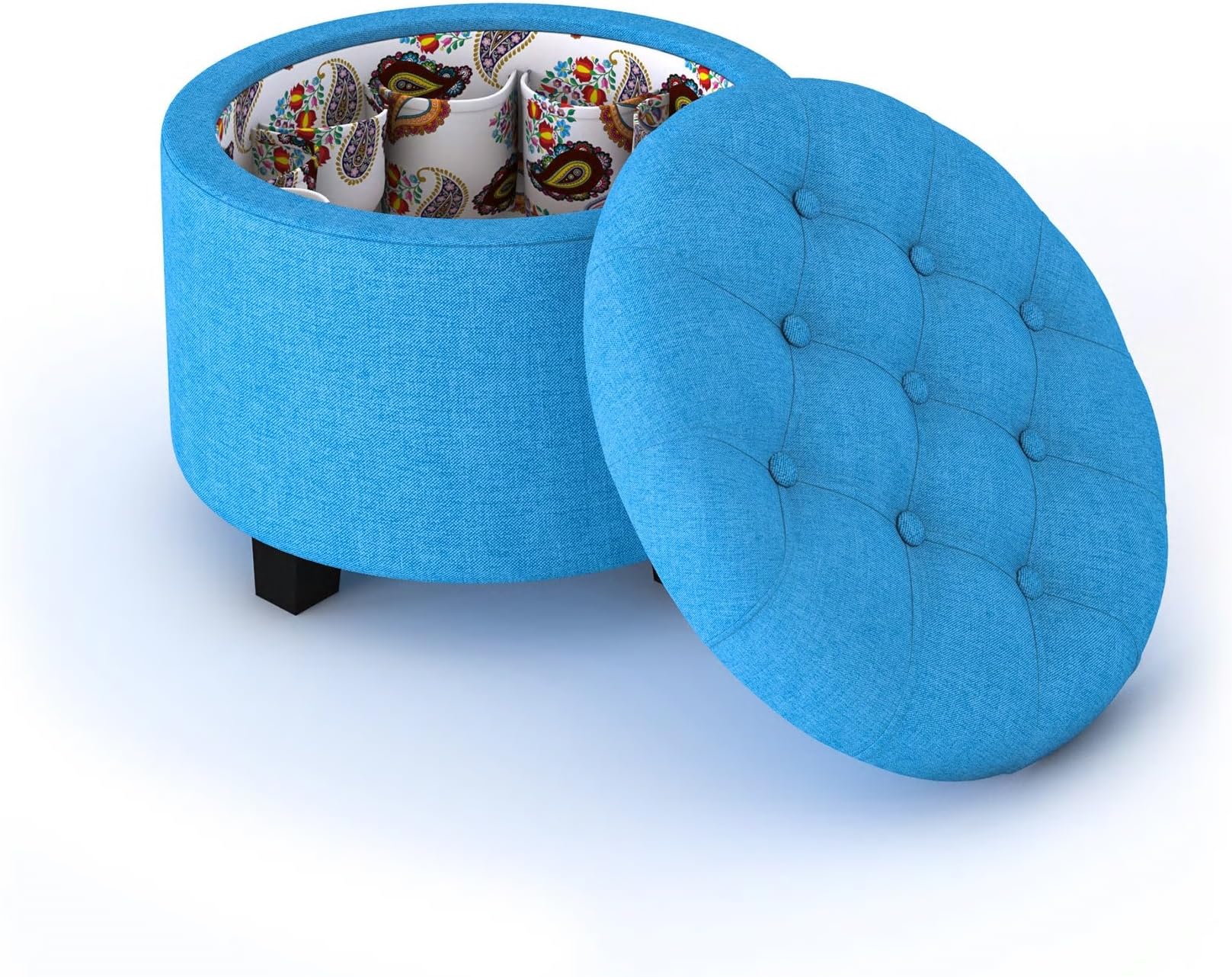 Sturdy Teal Tufted Storage Ottoman With Shoe Holders Pockets