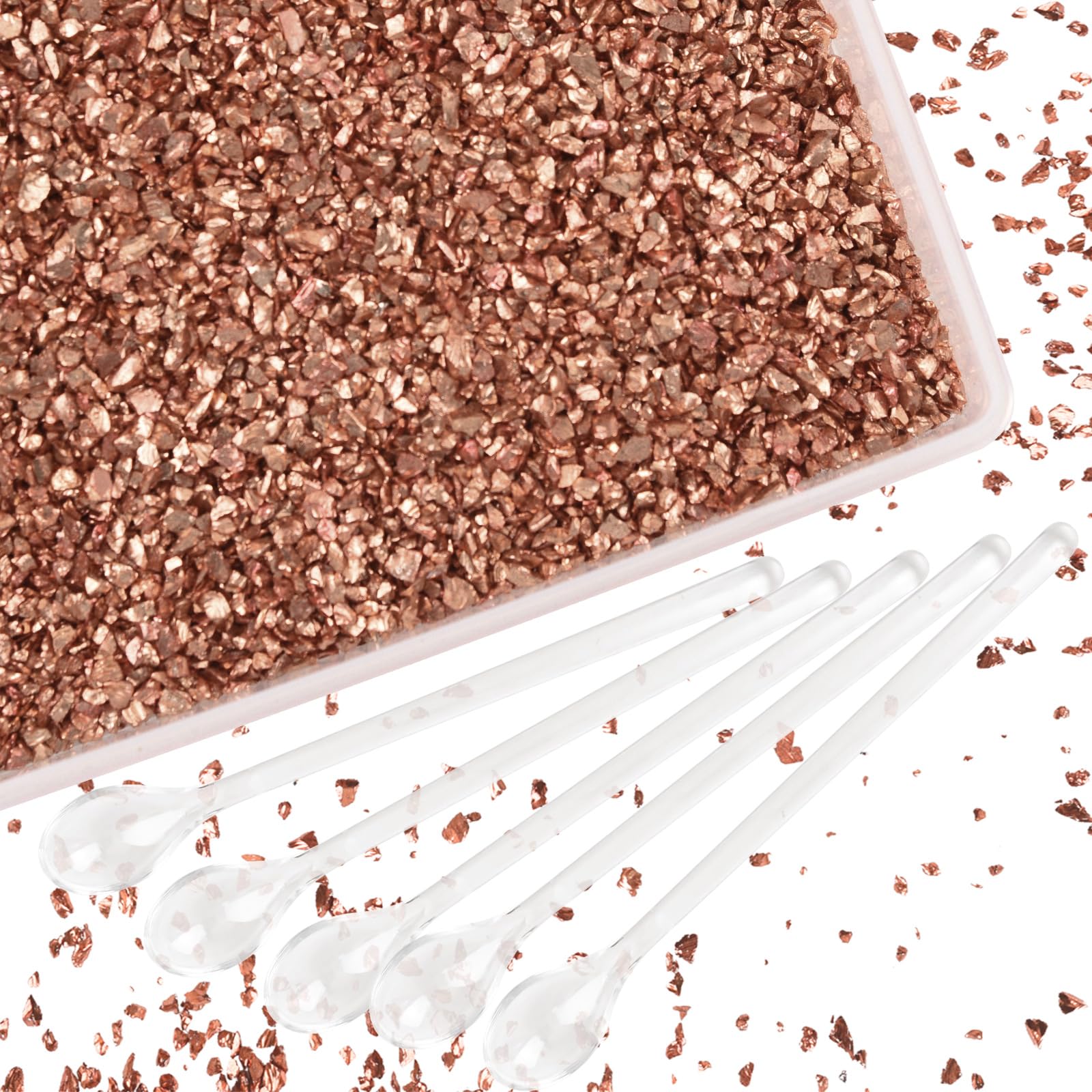 WANDIC Crushed Glass, 200 Grams 2-4mm Reddish Copper Crushed Broken Glass, Irregular Metallic Chips Fillers Sprinkles for Resin Crafts, Nail Art, Painting
