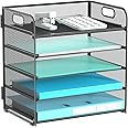 Gawerk 5 Tier Letter Tray Paper Organizer, Mesh Deak File Organizer with Handle for Office School, Black