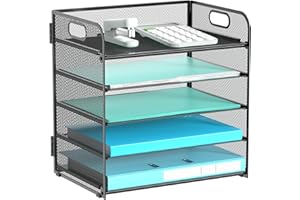 Gawerk 5 Tier Letter Tray Paper Organizer, Mesh Deak File Organizer with Handle for Office School, Black