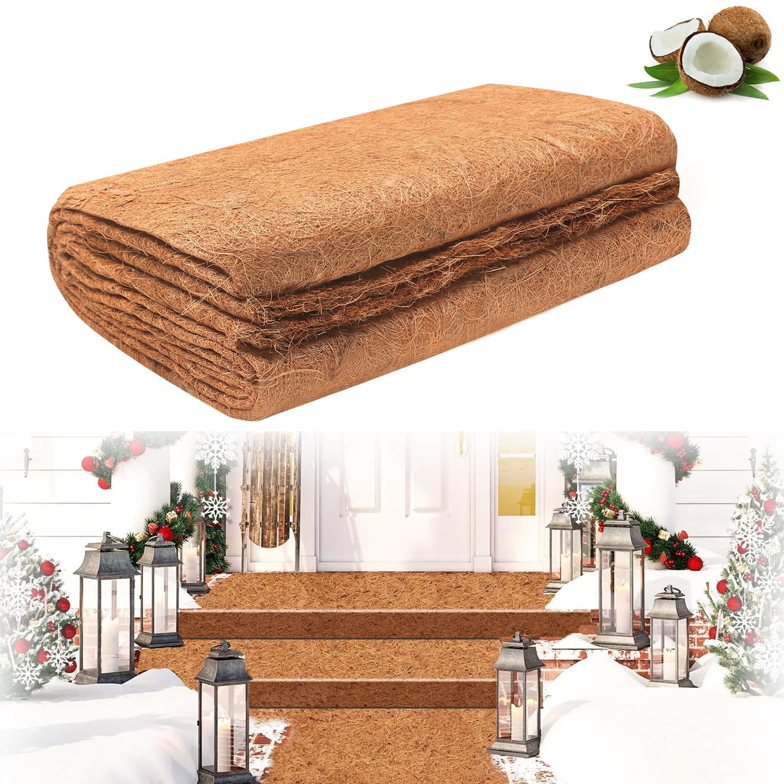 Riare 1 Pack 80 X 200 cm No Slip Ice and Snow Carpet Mats- Natural Coconut Fiber Carpet for Walkway Safety, Winter Anti-Slip Coco Coir Carpet Runner for Outdoor Front Door Garden Hallway Porch Stair