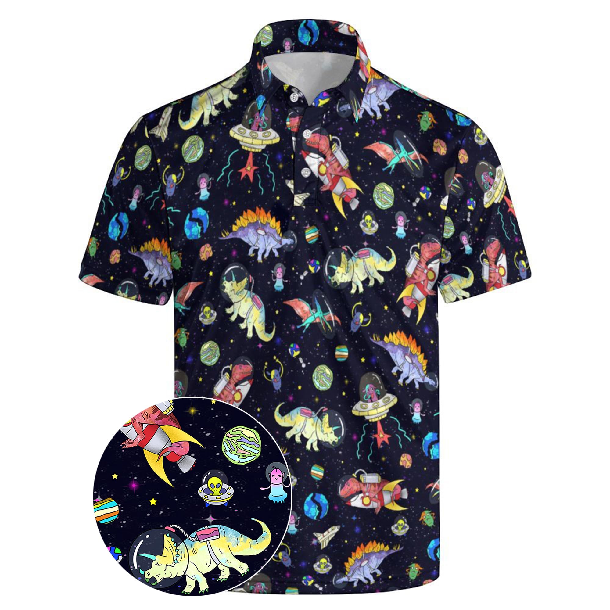 Xdceu Men's Dinosaur Golf Polo Shirt Dinosaur Golf