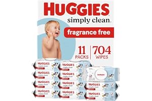 Huggies Simply Clean Baby Wipes, Unscented, 11 Packs, 704 Wipes | Fragrance Free, Soft & Strong, Everyday Cleanup, Thick & Absorbent, No Harsh Irritants, 1-Handed Dispensing