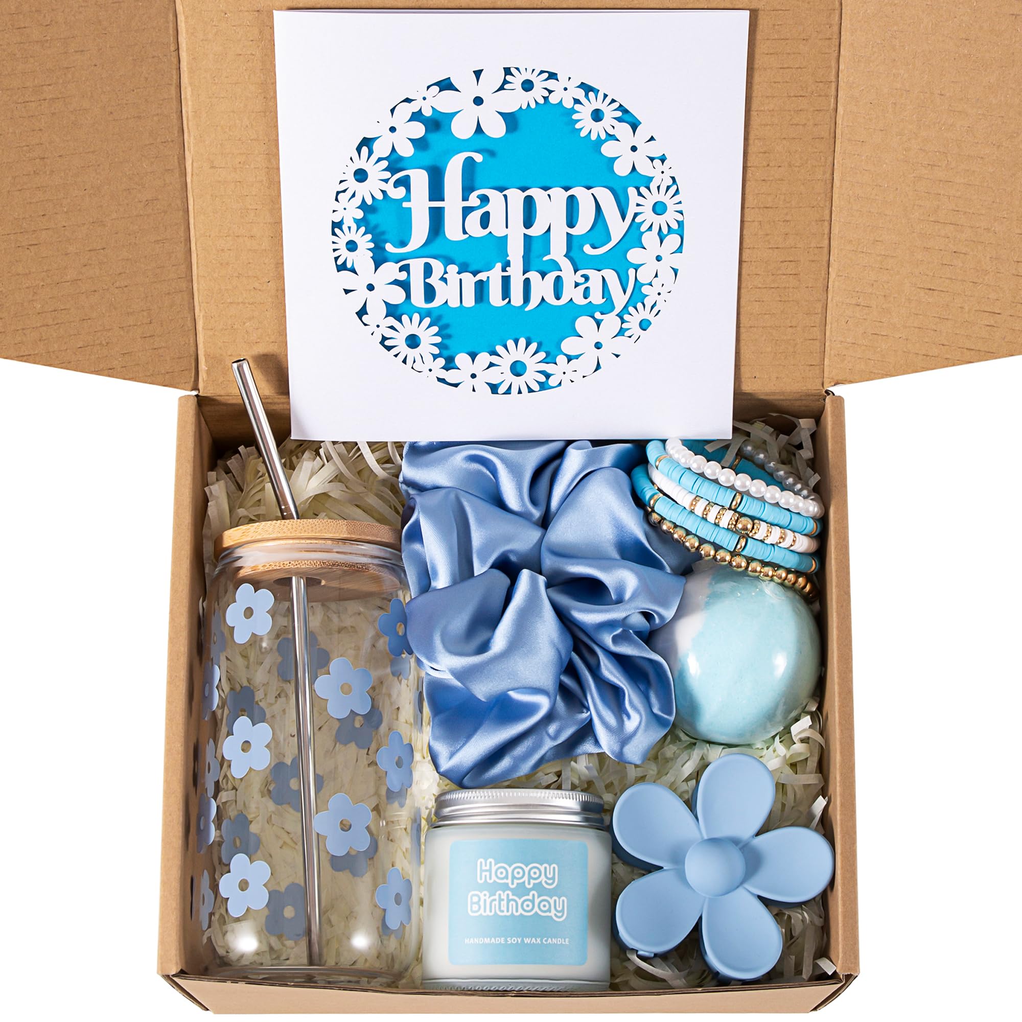 JTEWB Birthday Gifts For Women, Teen Girl, Her, Happy Birthday Gift Box For Girl, Women, Sister, Daughter, Friends, Cute Daisy Aesthetic Glass Cups Gift Set 7pcs Image