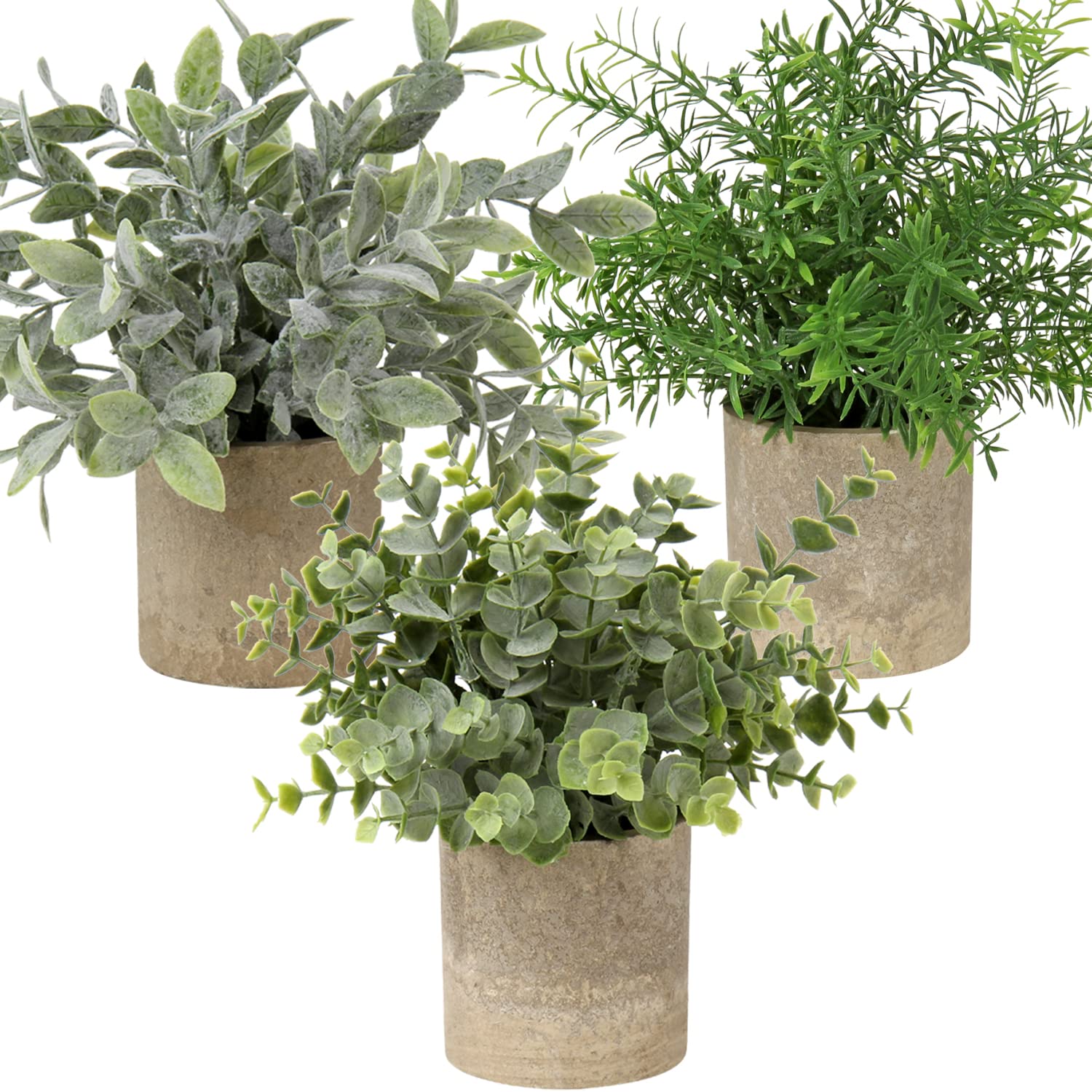 Hollyone 3 Pcs Artificial Plants Indoor in Pots Fake Plants Decor, Small Plastic Fake Plants Potted Faux Plants for Home, Office, Desk, Bedroom, Living Room, House Decorations