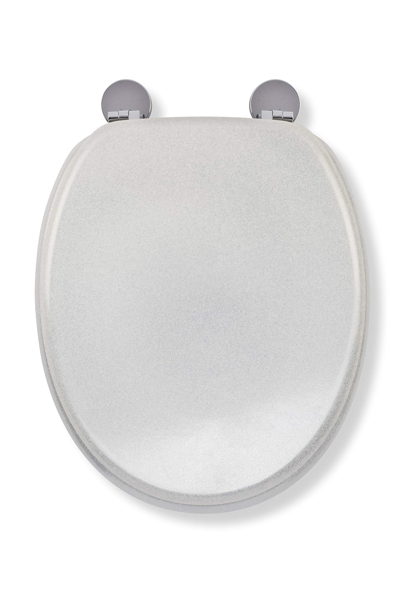 Croydex Flexi-Fix White Quartz Toilet Seat - Adjustable Hinges with Top & Bottom Fixings Included and Rust & Stain Free Chrome Hinge Covers, Antibacterial Treated Surface (White Glitter)