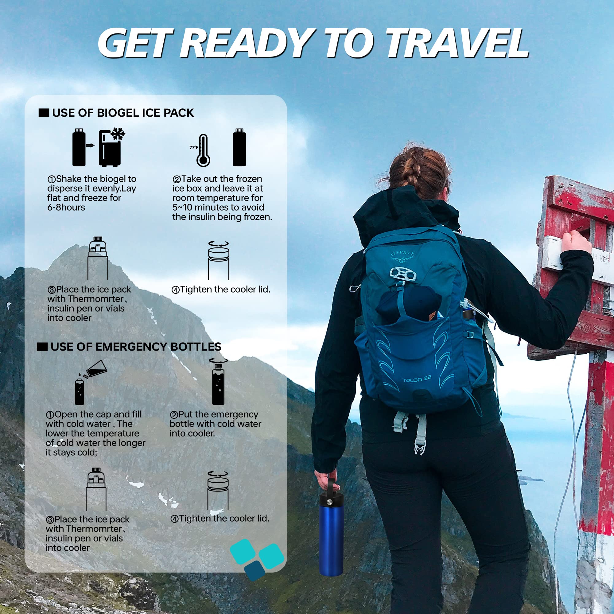 Insulin Cooler Travel Case TSA Approved, Refrigerated Medicine Case with Ice Packs, 60H 3 Pens Medicine Travel Cooler for Diabetes, Medication Organizer for Diabetic Supplies Carrying (Blue)