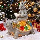 TERESA'S COLLECTIONS Garden Decor, Rabbit Turtle Garden Decor, Cute Bunny and Tortoise with Solar Light, Waterproof Resin Garden Statue, Rabbit Turtle Gifts, Birthday Gifts for Women Mom 6.3"