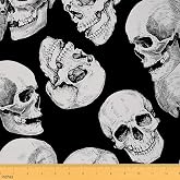 Sketch Skull Fabric by The Yard Gothic Style Horror Decorative DIY Craft Modern Halloween Abstract Human Skull Print Fabric for DIY Soft Polyester No Stretch 1 Yard,36