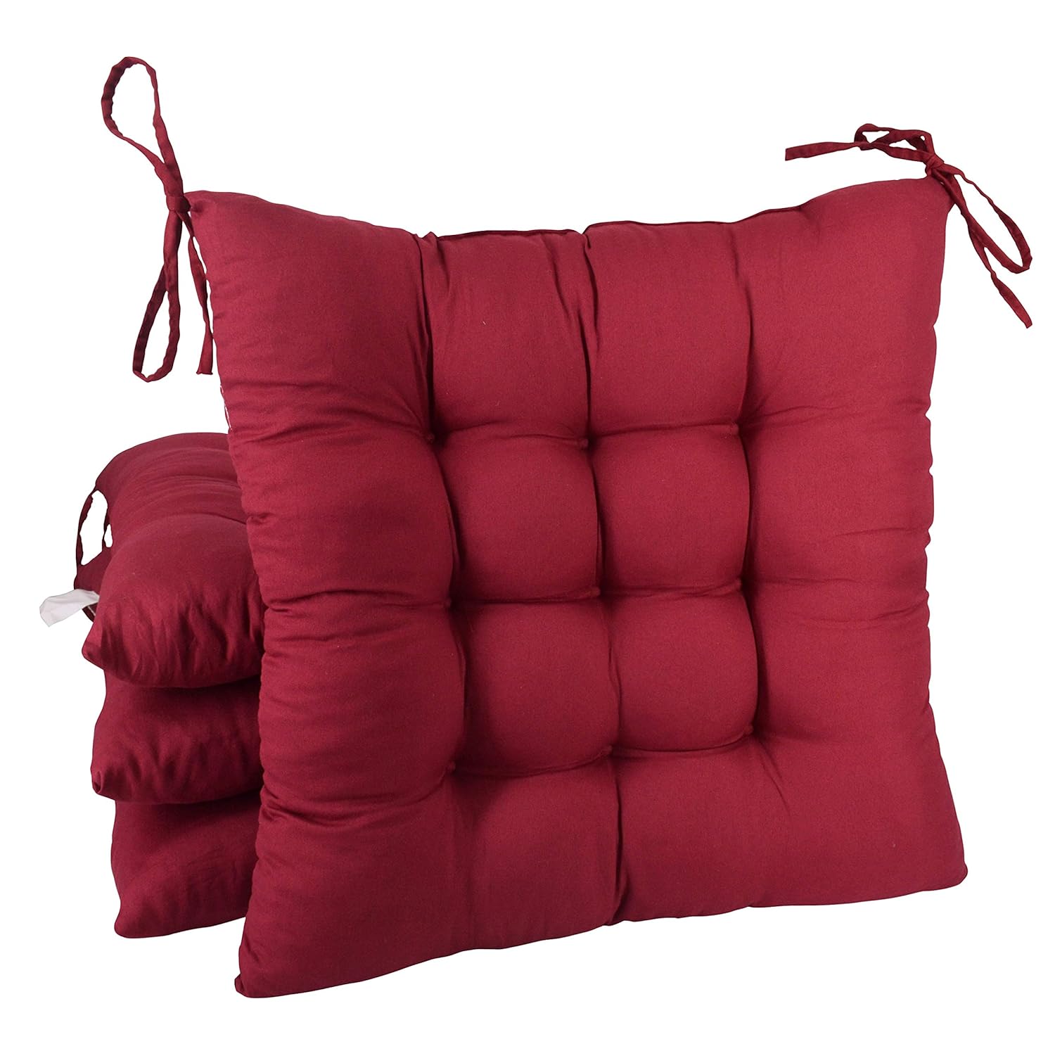 FlyGulls Chair Cushion 4 Pack Cotton Padded Thicken Squared Chair Pads Home Decoration (Burgundy)