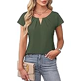 Blooming Jelly Womens Dressy Business Casual Tops Work Trendy Short Sleeve Shirts Summer Cute Pleated Blouses
