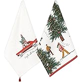 Folkulture Christmas Kitchen Towels with Hanging Loop, Set of 2 | 100% Cotton 20×20 Dish Towels for Christmas Décor | Modern Farmhouse Holiday Tea Towels | Snow World