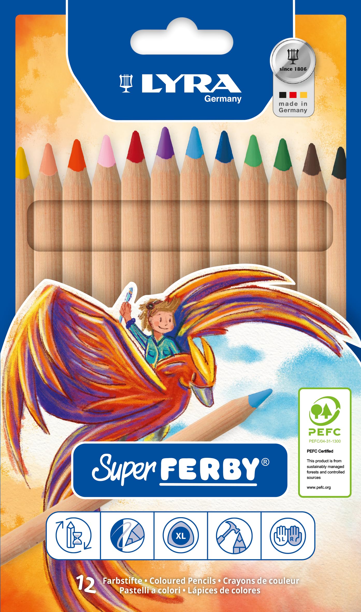 LYRA Super Ferby Nature Wooden Chunky Colouring Pencils, 12 Assorted Colours, For Children and Schools