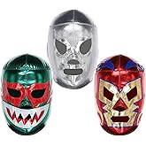 THREE MASK Pro-Fit Luchador Wresting Masks (Adult 3-Pack) | Authentic Mexican Lucha Libre Masks With Adjustable Rear Laces |