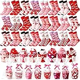 Foaincore 24 Pairs Valentine's Gifts Cupcake Socks for Women, Heart Print Cotton Mid-tube, DIY Socks with Cupcake Packaging, Galentines Gifts for Valentine Mother Girls