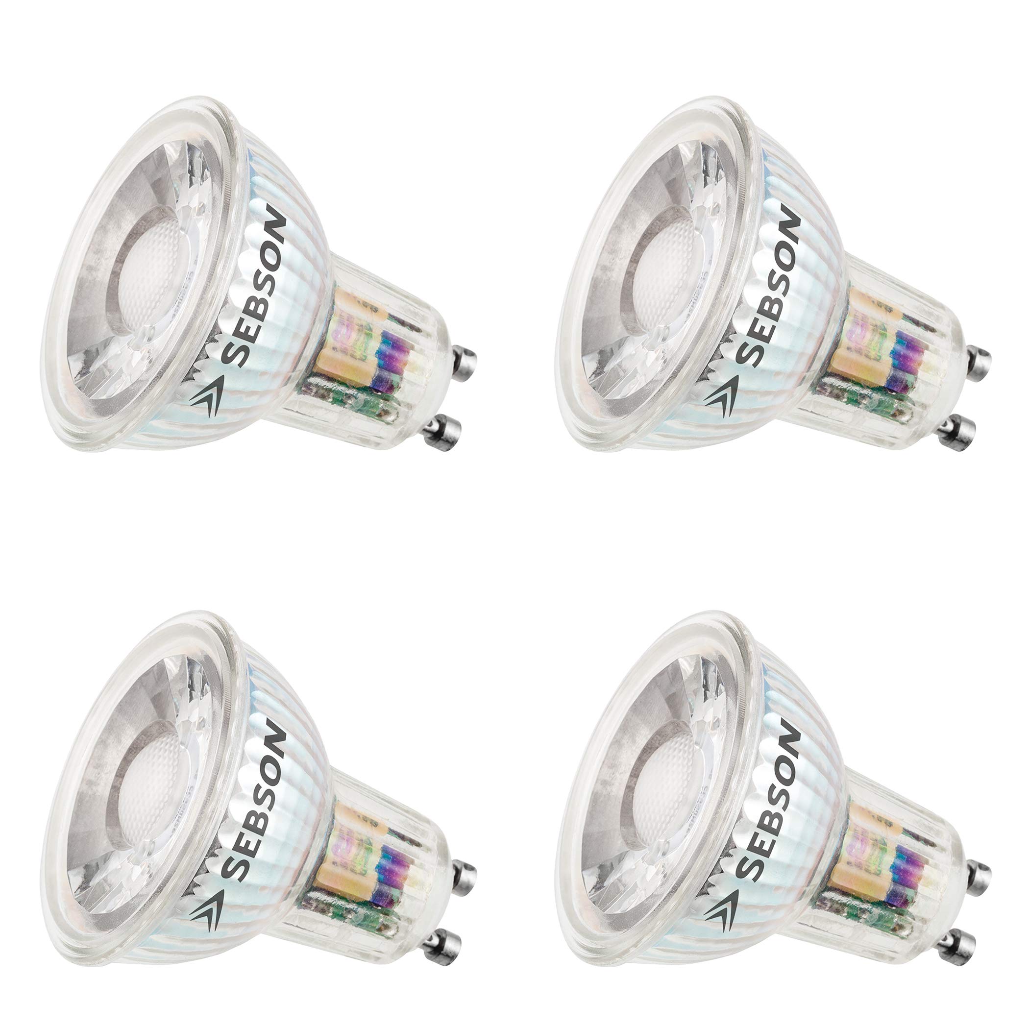 SEBSON GU10 LED Bulbs Warm White 3000K, 5W - 4 Pack - Spot Lights Ceiling - Equivalent 50W Halogen Bulbs, RA95, 380lm, 36º Beam Angle - 230V Bulb, not dimmable