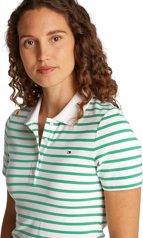 Maglietta Polo Maniche Corte Donna Slim Fit, Multicolore (Ecru/Radiant Green STP), XS