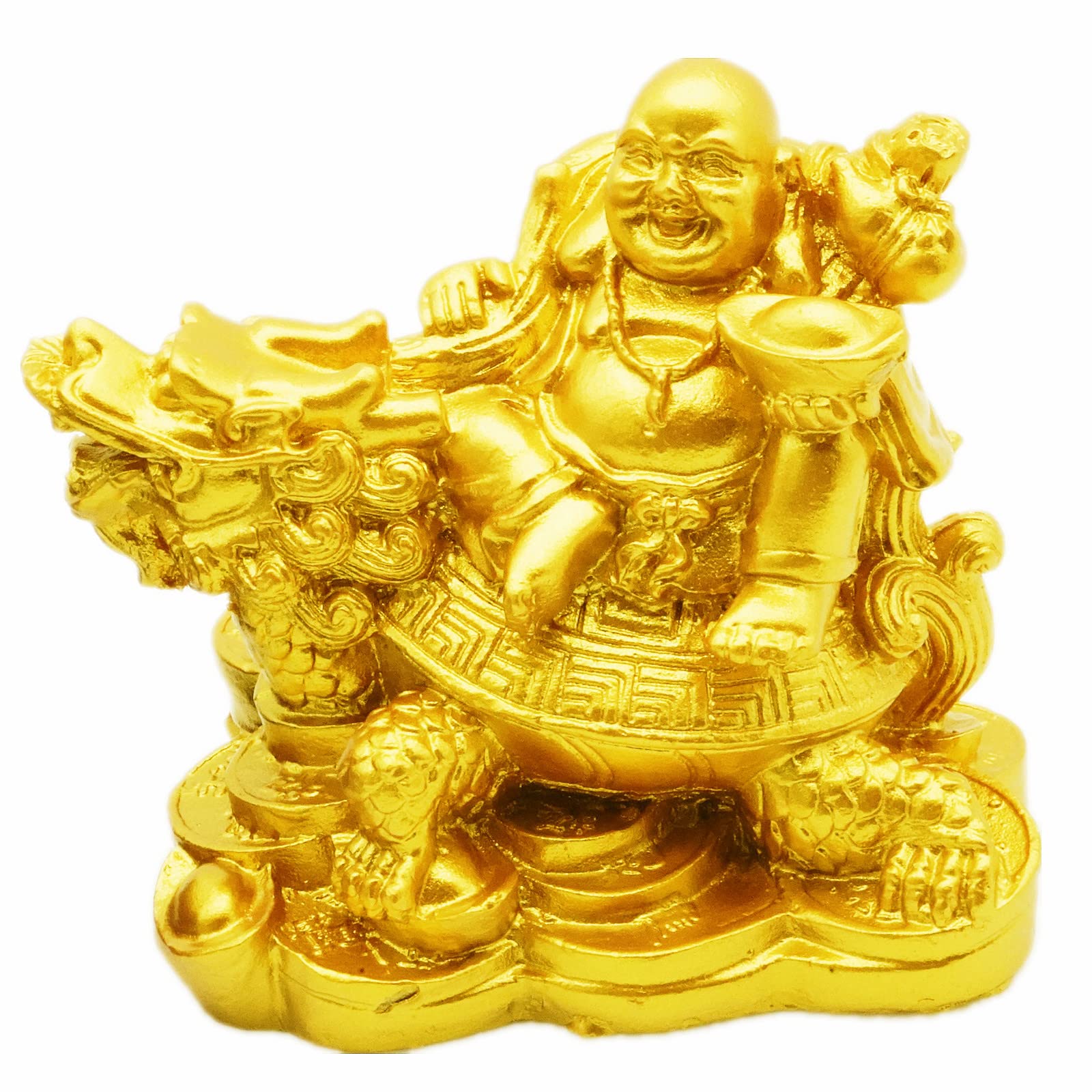 Elionless Laughing Buddha, Chinese Feng Shui Laughing Buddha Riding Dragon Turtle Statue Home Office Maitreya Buddha Ornament Decoration Attract Wealth and Good Luck