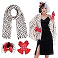 tiggell 3pcs Dalmatian Costume Black and White Anime Dress Up Scarf Lace Gloves Top Hat Hair Clip Devil Costume for Halloween Cosplay