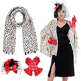 tiggell 3pcs Dalmatian Costume Black and White Anime Dress Up Scarf Lace Gloves Top Hat Hair Clip Devil Costume for Halloween Cosplay