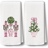 BCUANGD Chinoiserie Christmas Kitchen Towels Decor Set of 2 - Pink Christmas Tree Ball Holiday Hand Tea Towels, Grandmillenial Xmas Gifts Dish Towel Dishcloths Decorations for Home Kitchen, 16"x24"