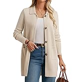 GRACE KARIN Women's Fall Long Cardigan Sweaters with Pockets, Button Knit Blazer Trendy, Open Front Dressy Casual Jacket