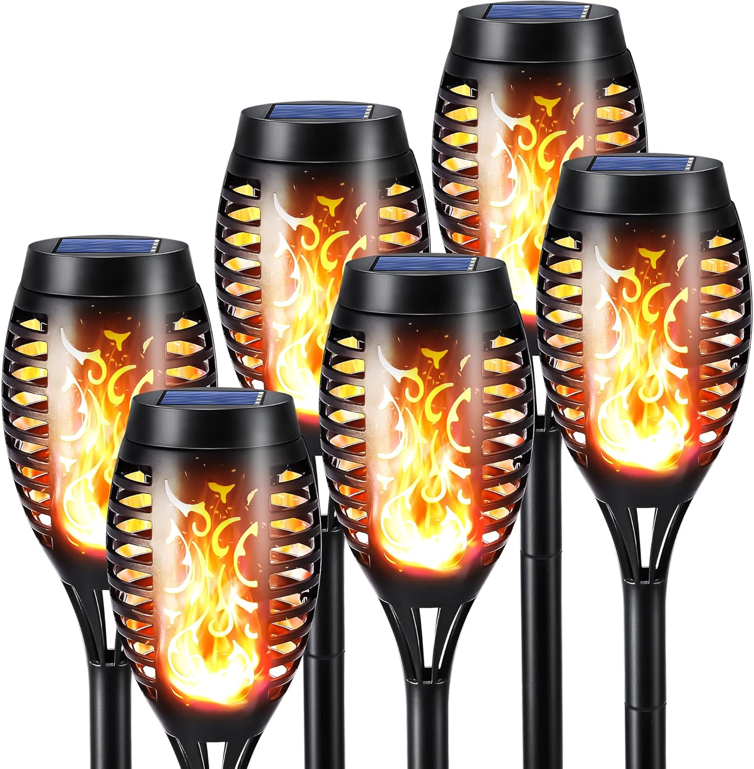 Lighting - Toodour Solar Torch Flame Lights, 6 Pack Solar Halloween Lights Outdoor with Flickering Flame, Waterproof Solar Pathway Lights Landscape Decoration Lighting for Garden, Lawn, Yard, Halloween Decor