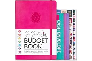 GoGirl Budget Book – Undated Colorful Monthly Financial Planner Organizer. Budget Planner & Expense Tracker to Reach Financial Goals, Lasts 1 Year, +Bonus 3 Cash Envelopes, A5 Hardcover – Hot Pink