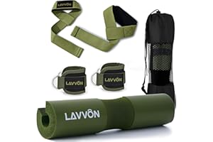 LAVVON Squat Pad Set - Foam Barbell Pad for Squats Cushion, Lunges & Bar Padding for Hip Thrusts - Standard Olympic Weight Bar Pad - With Ankle Straps, Wrist Straps for Weightlifting