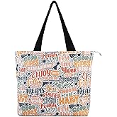LOCKASEN Women's Tote Bag with Zipper, Thick Canvas, Vibrant Print, Wide Strap - Reusable Shopping Bag for Work & Daily